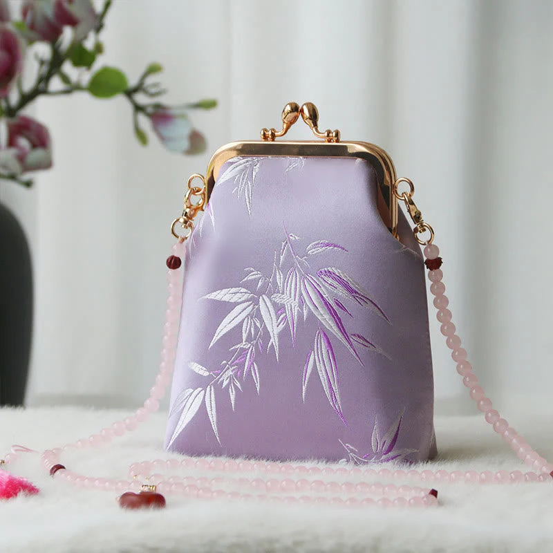 Retro Chinese Embroidery Pearl Chain Shoulder Bag 14x6x18cm - Image 32