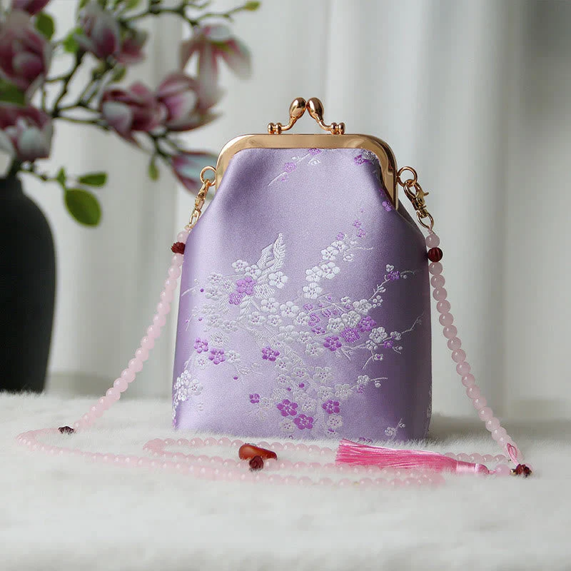Retro Chinese Embroidery Pearl Chain Shoulder Bag 14x6x18cm - Image 33