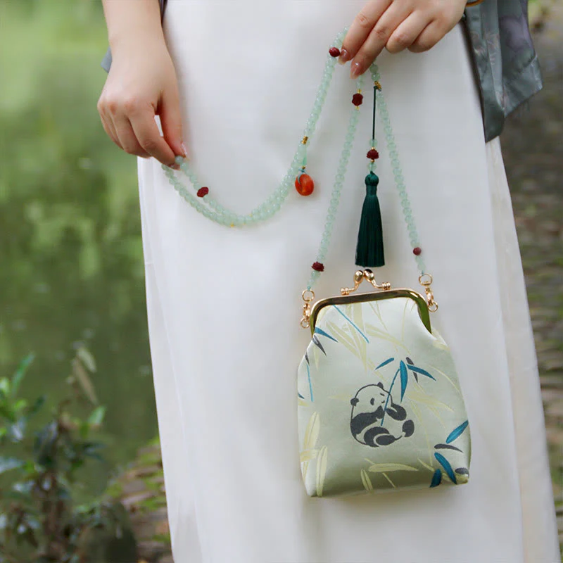 Retro Chinese Embroidery Pearl Chain Shoulder Bag 14x6x18cm - Image 8