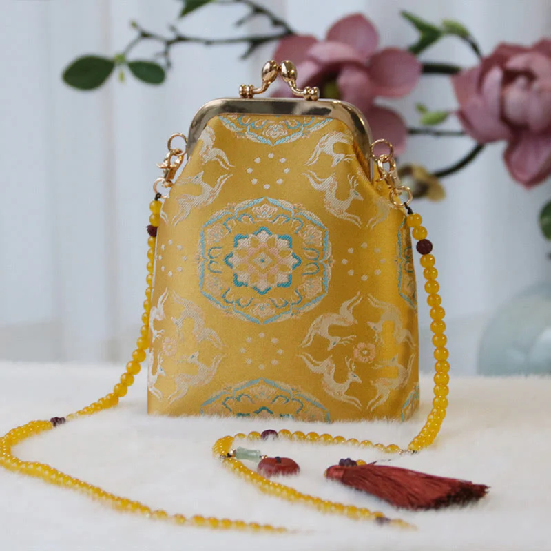 Retro Chinese Embroidery Pearl Chain Shoulder Bag 14x6x18cm - Image 9