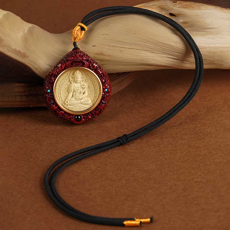 Chinese Zodiac Necklace with Avalokitesvara and Red Sandalwood Pendant - Image 19