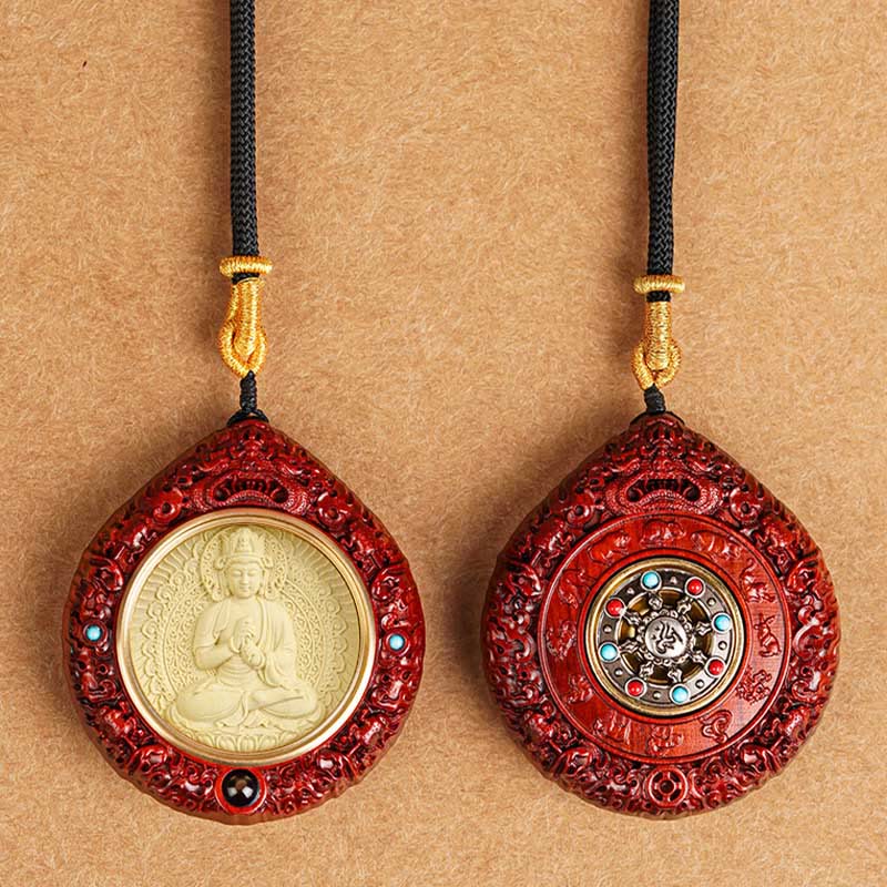 Chinese Zodiac Necklace with Avalokitesvara and Red Sandalwood Pendant - Image 23