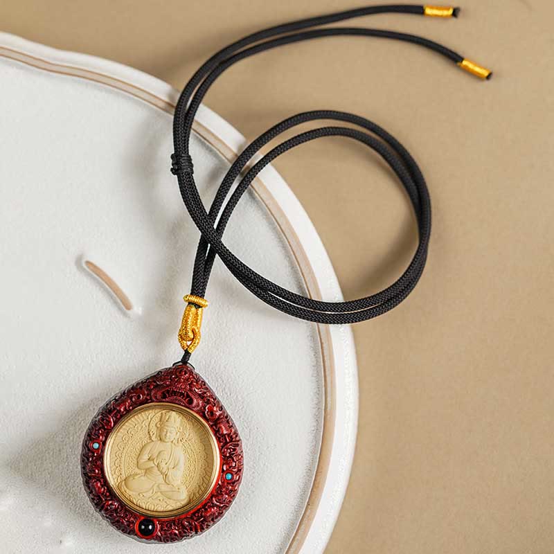 Chinese Zodiac Necklace with Avalokitesvara and Red Sandalwood Pendant - Image 25