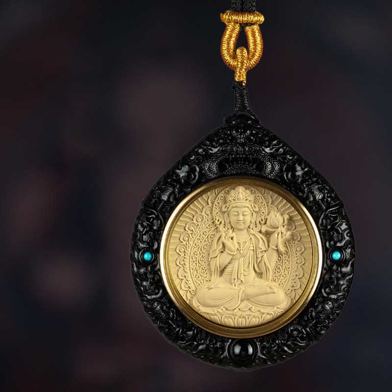 Chinese Zodiac Necklace with Avalokitesvara and Red Sandalwood Pendant - Image 9