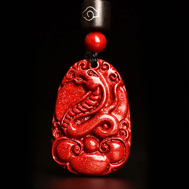 Unisex Chinese Zodiac Cinnabar Pendant Necklace on Black Rope - Image 2