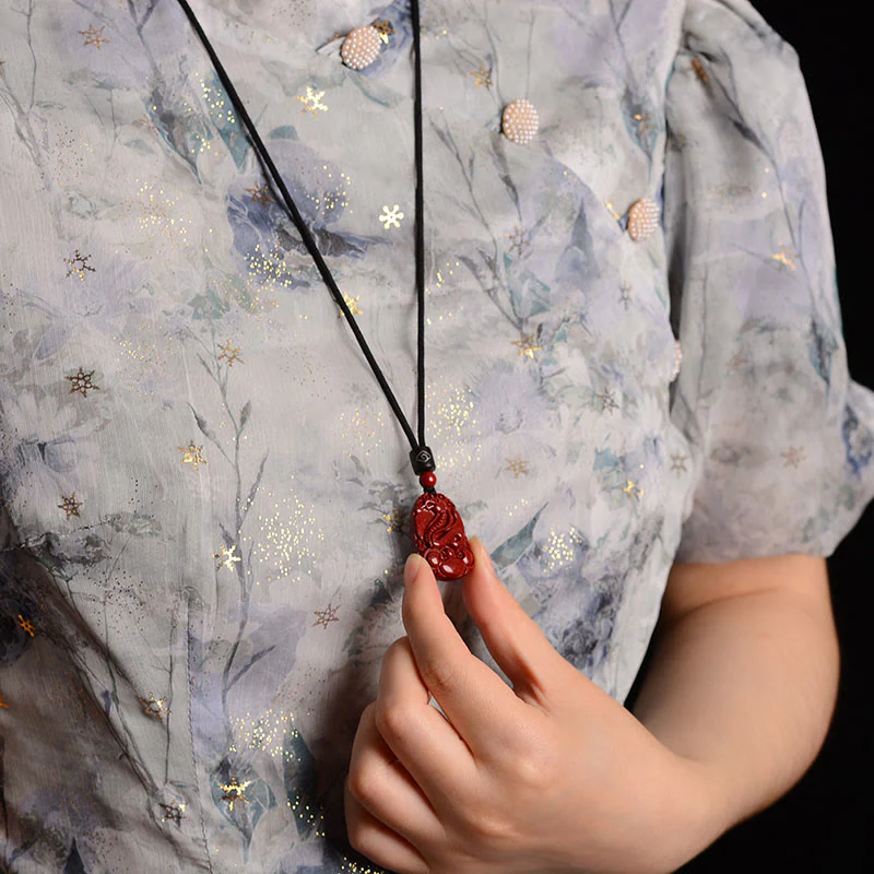 Unisex Chinese Zodiac Cinnabar Pendant Necklace on Black Rope - Image 6