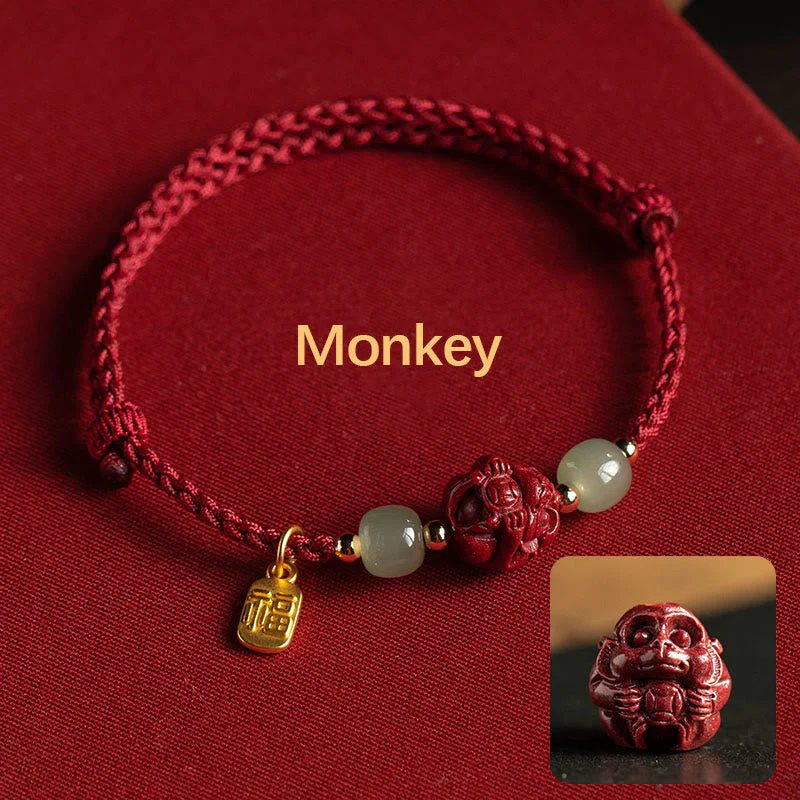 Chinese Zodiac Jade Fu Luck Rope Bracelet - Image 11
