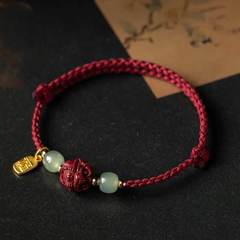 Chinese Zodiac Jade Fu Luck Rope Bracelet - Image 12