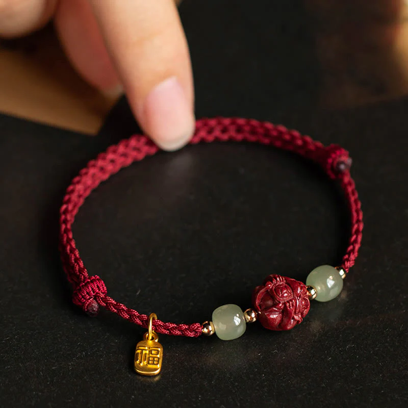 Chinese Zodiac Jade Fu Luck Rope Bracelet - Image 13