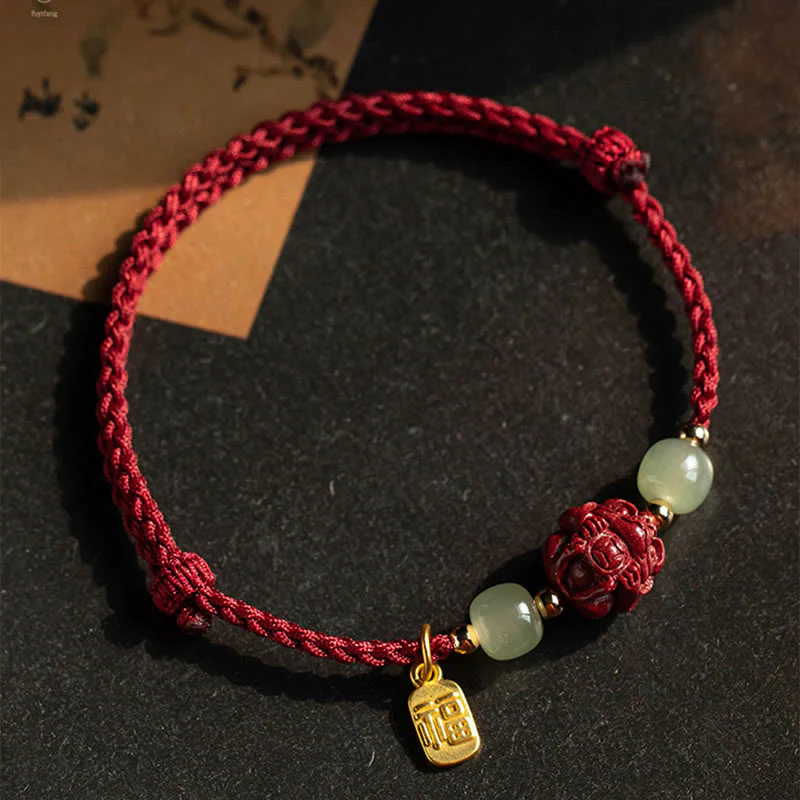 Chinese Zodiac Jade Fu Luck Rope Bracelet - Image 16
