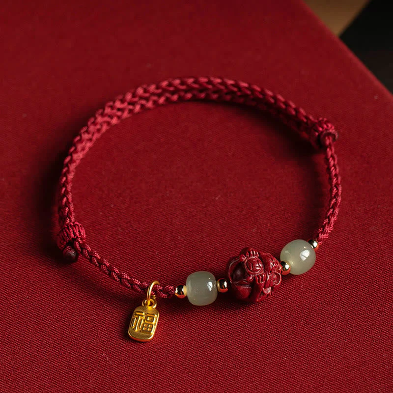 Chinese Zodiac Jade Fu Luck Rope Bracelet - Image 17