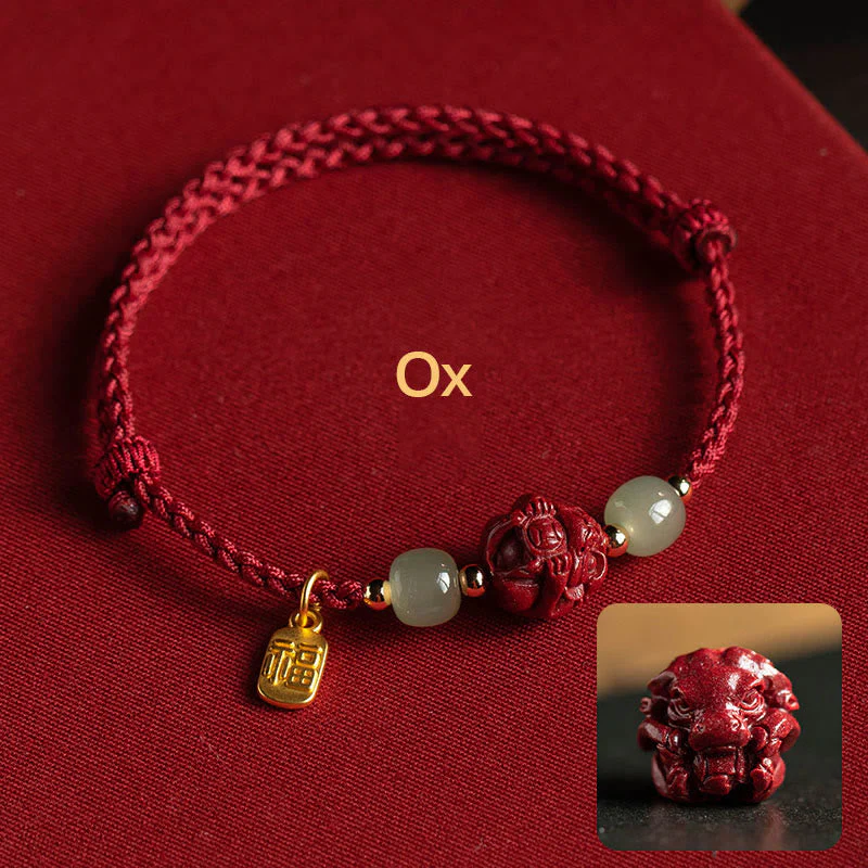 Chinese Zodiac Jade Fu Luck Rope Bracelet - Image 2