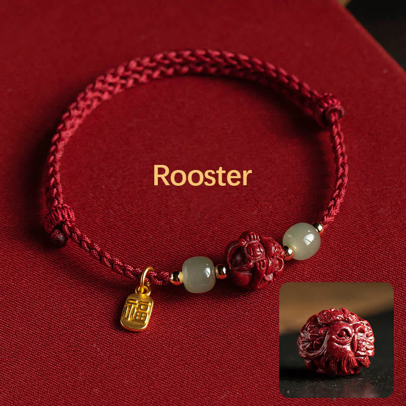 Chinese Zodiac Jade Fu Luck Rope Bracelet - Image 20