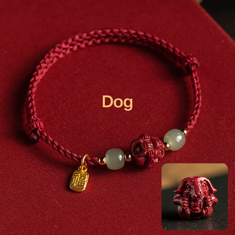 Chinese Zodiac Jade Fu Luck Rope Bracelet - Image 21