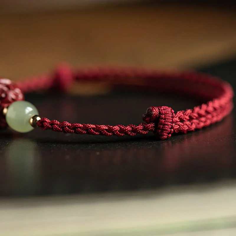 Chinese Zodiac Jade Fu Luck Rope Bracelet - Image 24