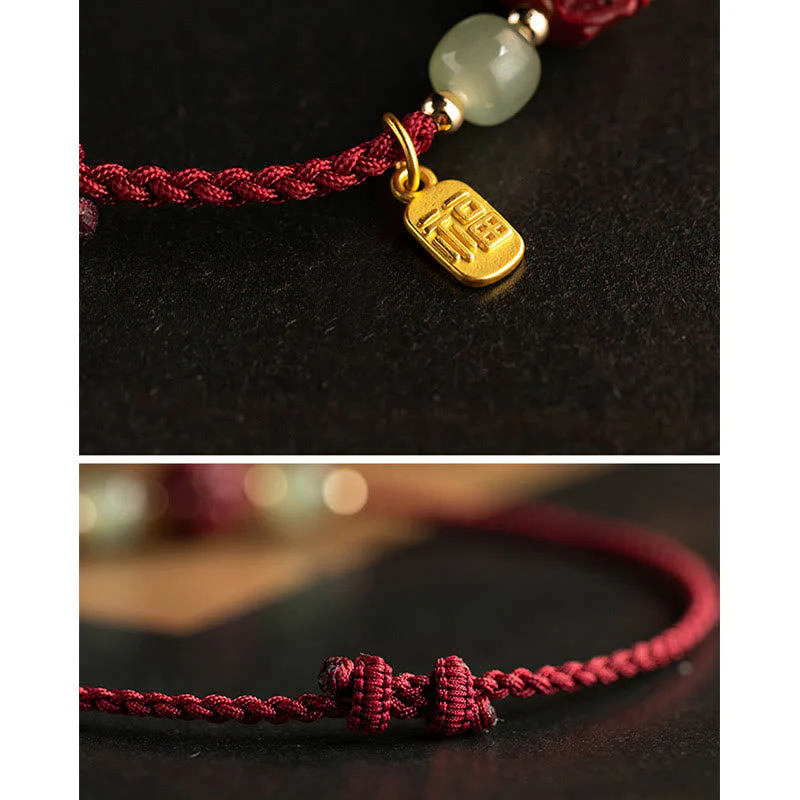 Chinese Zodiac Jade Fu Luck Rope Bracelet - Image 26