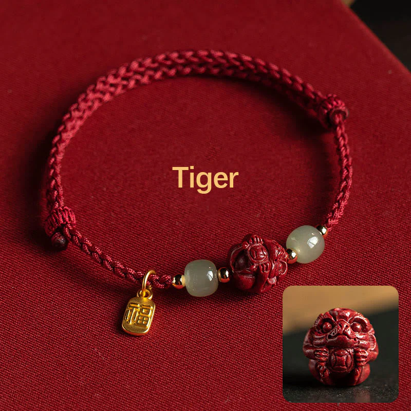 Chinese Zodiac Jade Fu Luck Rope Bracelet - Image 3