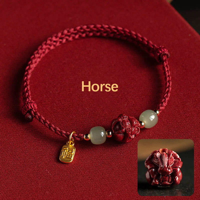Chinese Zodiac Jade Fu Luck Rope Bracelet - Image 9