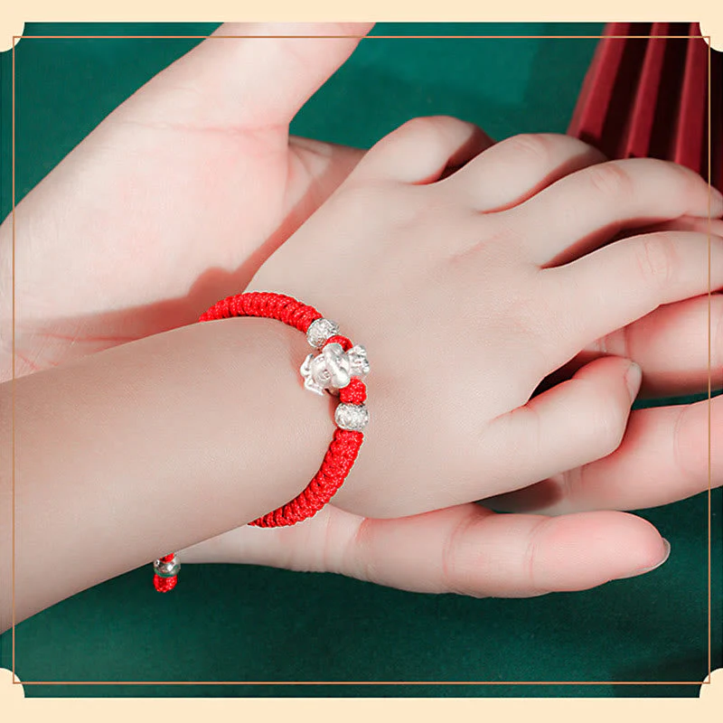 999 Sterling Silver Chinese Zodiac Kids Red Rope Luck Bracelet - Image 17