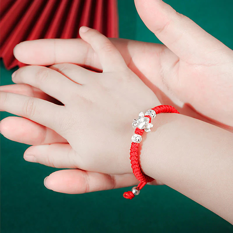 999 Sterling Silver Chinese Zodiac Kids Red Rope Luck Bracelet - Image 4