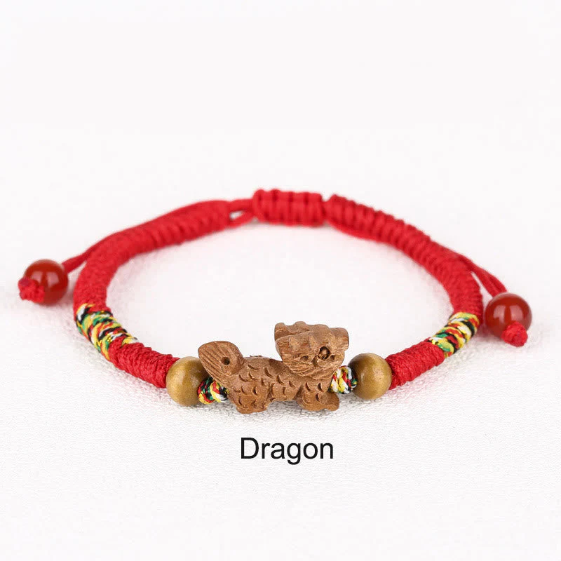 Chinese Zodiac Luck Bracelet with Red String and Peach Wood - Image 13