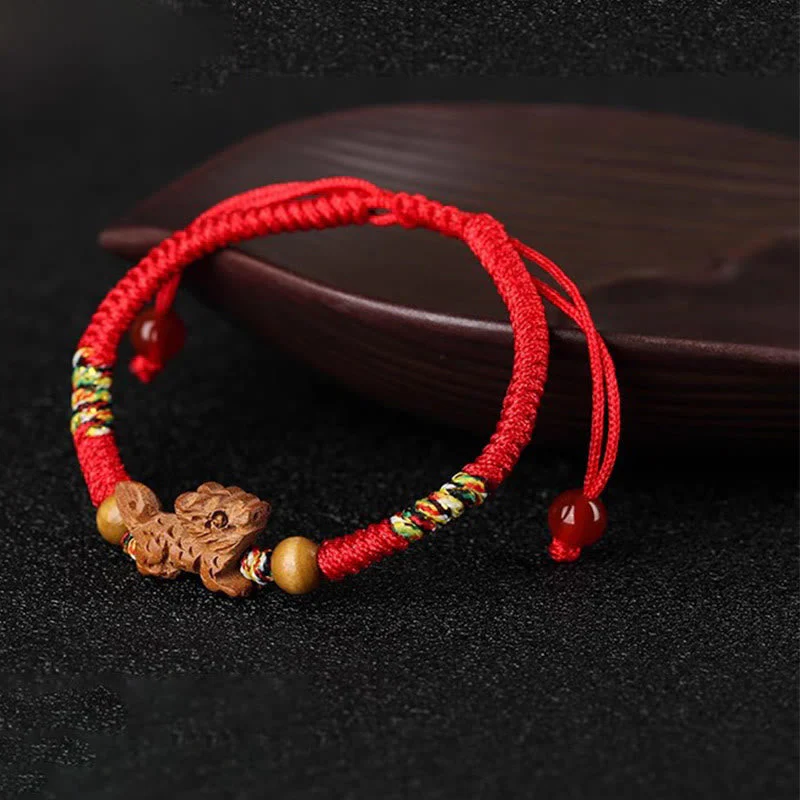 Chinese Zodiac Luck Bracelet with Red String and Peach Wood - Image 14