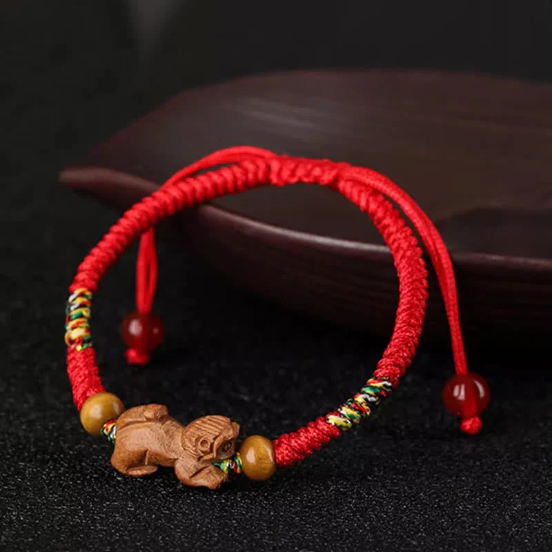 Chinese Zodiac Luck Bracelet with Red String and Peach Wood - Image 22