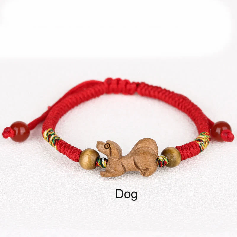Chinese Zodiac Luck Bracelet with Red String and Peach Wood - Image 24