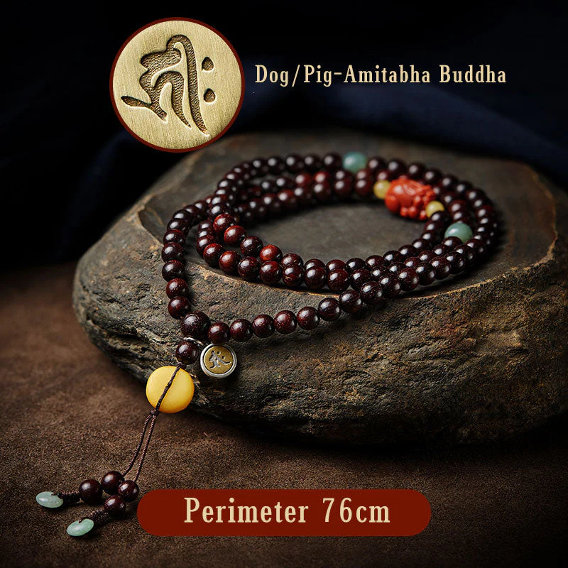 Chinese Zodiac 108 Mala Bracelet Red Agate & Sandalwood - Image 15