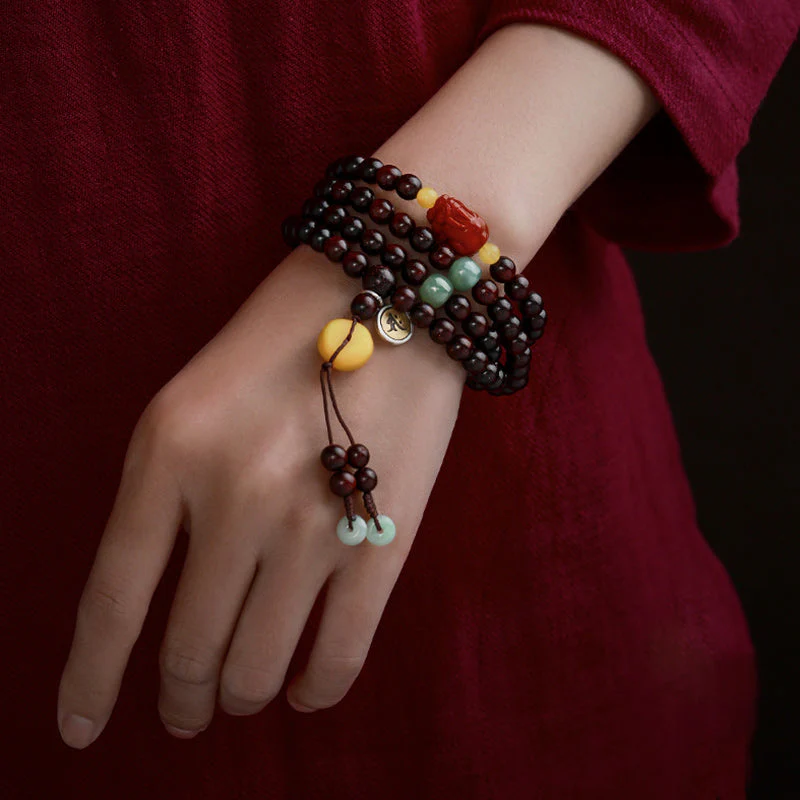 Chinese Zodiac 108 Mala Bracelet Red Agate & Sandalwood - Image 16