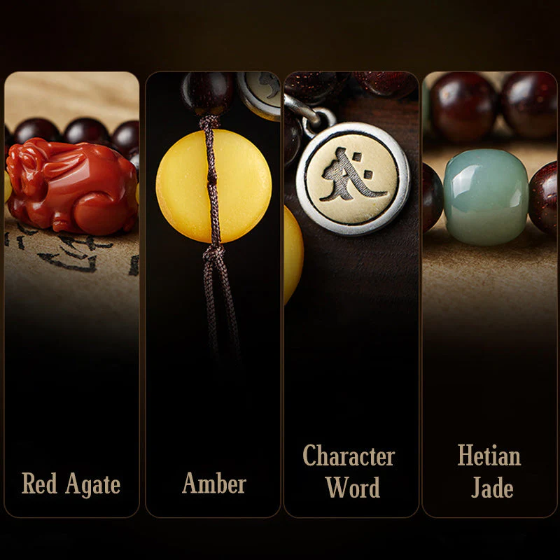 Chinese Zodiac 108 Mala Bracelet Red Agate & Sandalwood - Image 18