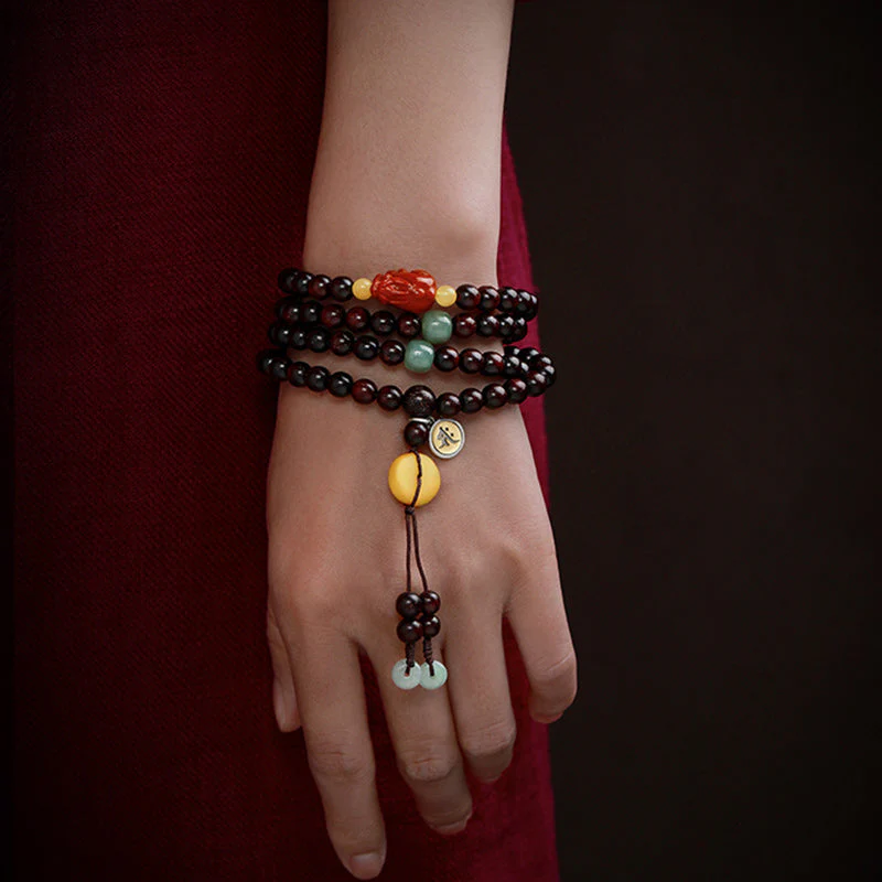 Chinese Zodiac 108 Mala Bracelet Red Agate & Sandalwood - Image 7