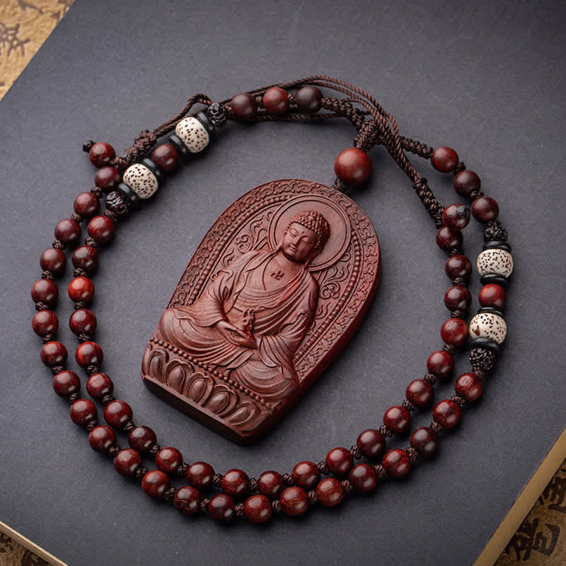 Small Leaf Red Sandalwood Chinese Zodiac Protection Necklace - Image 17