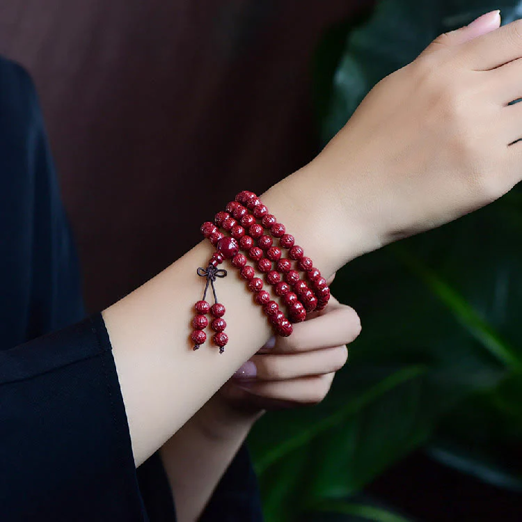 Cinnabar 108 Mala Beads Meditation Blessing Bracelet - Image 9