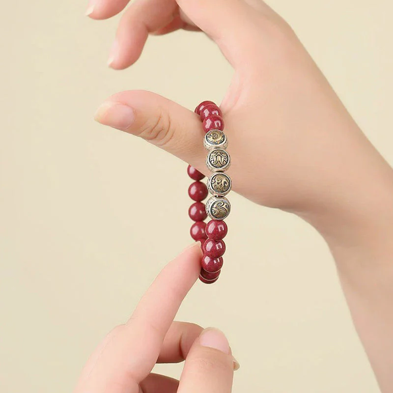8mm Sterling Silver Cinnabar Four Beasts Blessing Bracelet - Image 20