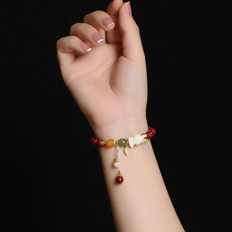 10mm Cinnabar Hetian Jade Blessing Bracelet for Rabbit Year - Image 3