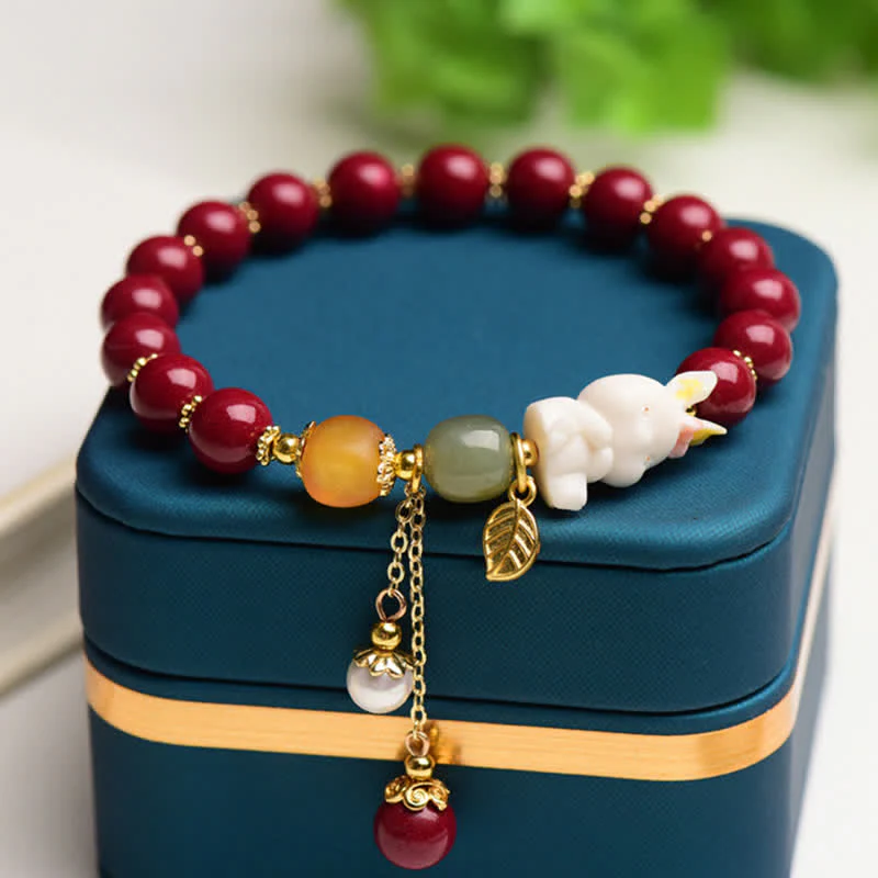 10mm Cinnabar Hetian Jade Blessing Bracelet for Rabbit Year - Image 4