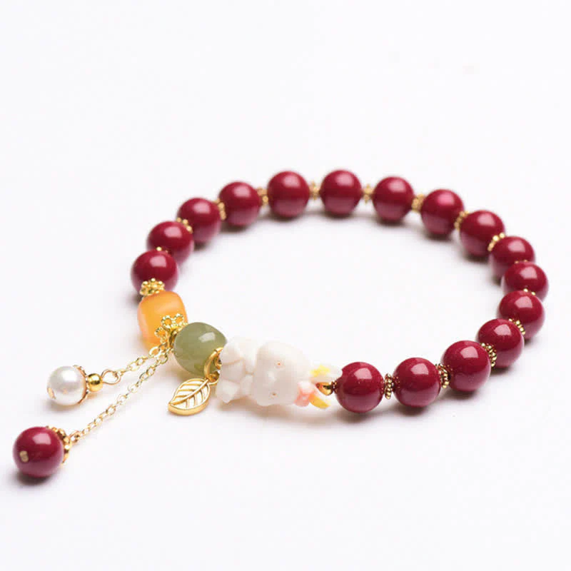 10mm Cinnabar Hetian Jade Blessing Bracelet for Rabbit Year - Image 5