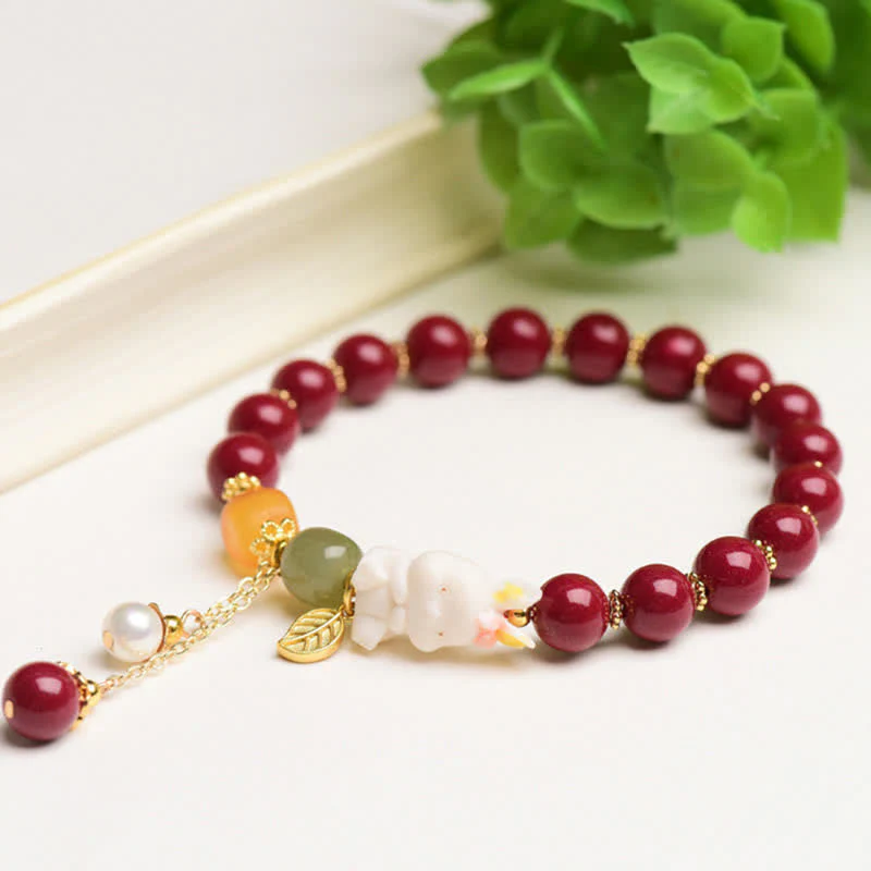 10mm Cinnabar Hetian Jade Blessing Bracelet for Rabbit Year - Image 6