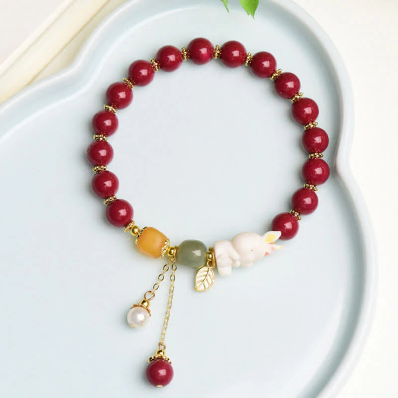 10mm Cinnabar Hetian Jade Blessing Bracelet for Rabbit Year - Image 8