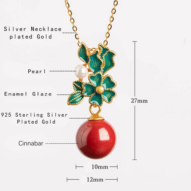 925 Sterling Silver Gold Cinnabar Pearl Blessing Necklace Set - Image 9