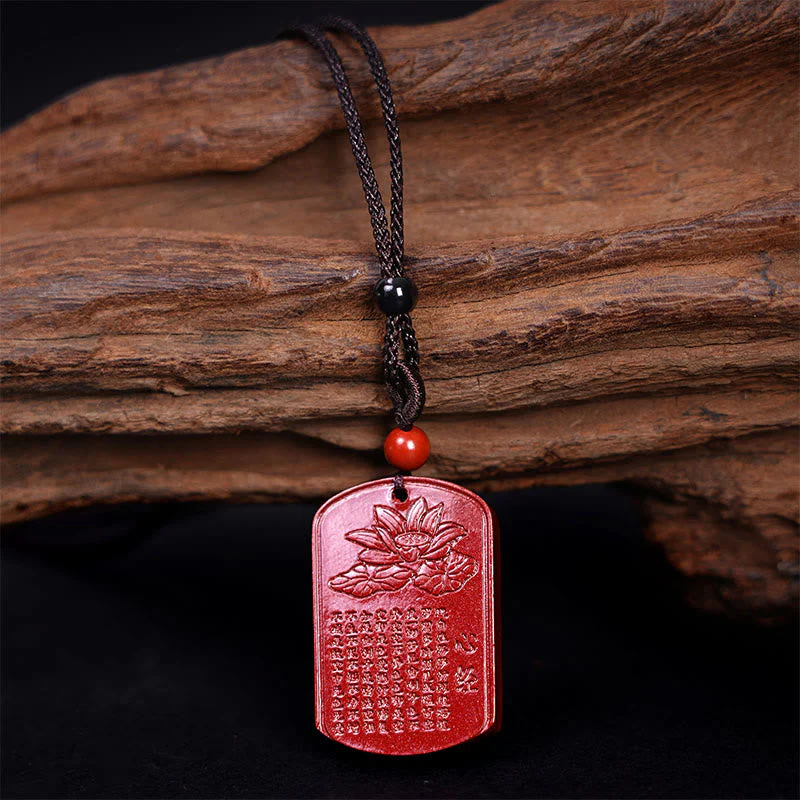 Cinnabar Heart Sutra Lotus Necklace | Spiritual Blessing Pendant - Image 2