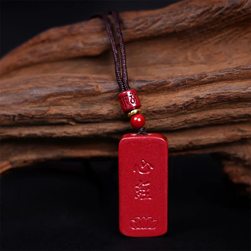 Cinnabar Heart Sutra Lotus Necklace | Spiritual Blessing Pendant - Image 9