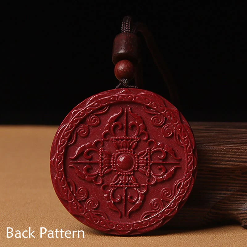 Natural Cinnabar Lotus Om Mani Padme Hum Pendant Necklace | Protection - Image 5