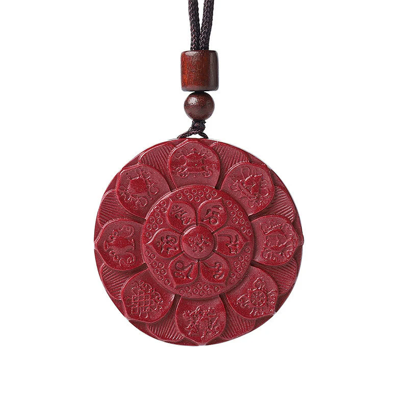 Natural Cinnabar Lotus Om Mani Padme Hum Pendant Necklace | Protection - Image 6