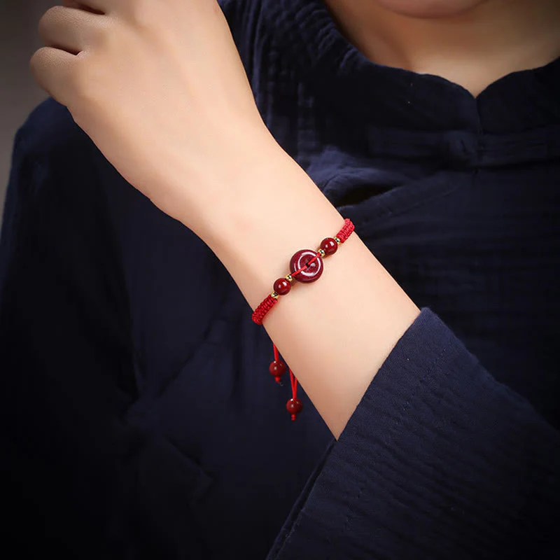 Cinnabar Peace Buckle Bracelet with Red String for Protection & Blessings - Image 6