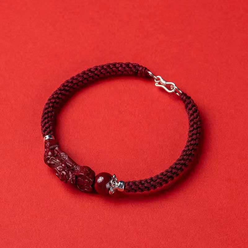 Cinnabar Pixiu Braided Wealth & Luck Bracelet | Handcrafted - Image 2