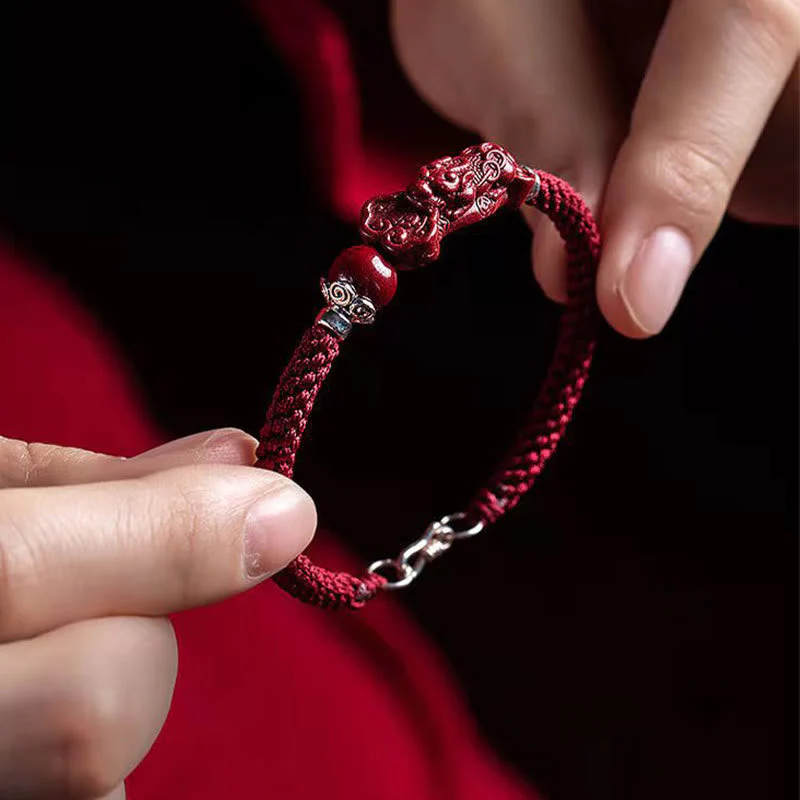 Cinnabar Pixiu Braided Wealth & Luck Bracelet | Handcrafted - Image 3