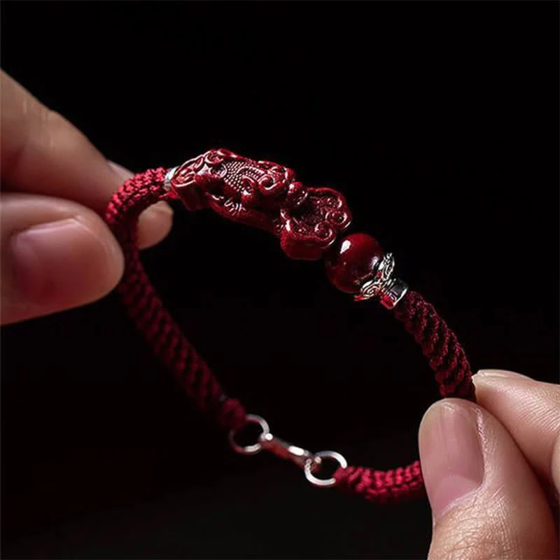 Cinnabar Pixiu Braided Wealth & Luck Bracelet | Handcrafted - Image 4