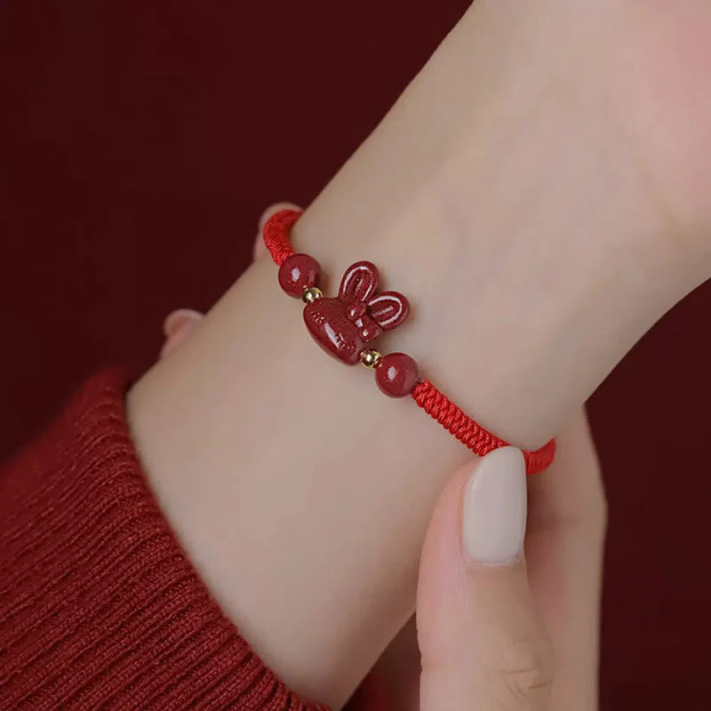 Cinnabar Chinese Zodiac Rabbit Luck Bracelet 14-17cm - Image 10